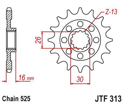 Load image into Gallery viewer, JT Sprockets Front Steel Sprocket 16 Tooth 16T 525 Chain JTF313.16