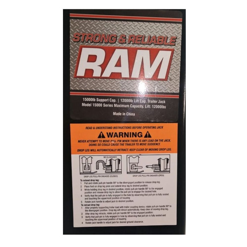 Load image into Gallery viewer, Ram TJD-15K-R Square Tube Drop Leg Jack with Crank Handle