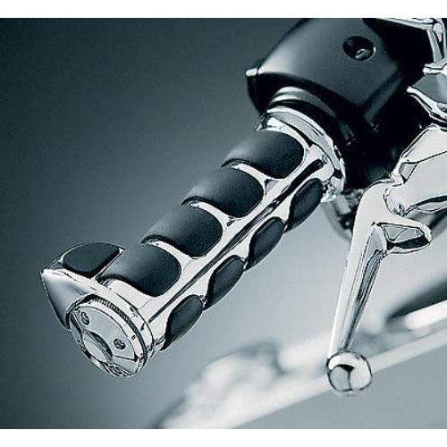 Load image into Gallery viewer, Kuryakyn Chrome Rubber Soft Premium ISO TBW Grips w/ Throttle Boss Harley 6228