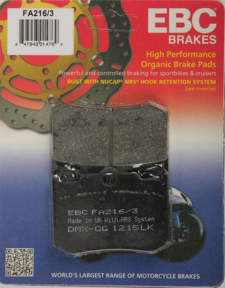 Load image into Gallery viewer, EBC 1 Pair FA Series Organic Replacement Brake Pads MPN FA216/3