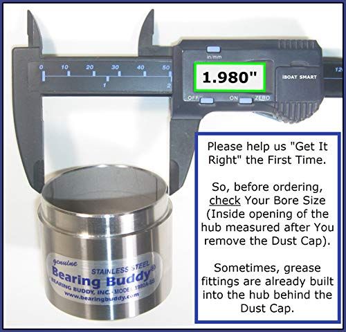 Load image into Gallery viewer, Bearing Buddy (4) 1.980 Boat Trailer Genuine Stainless Steel with Protective Bra & Auto Check Wheel Center Caps 1980A-SS 42204 (2 Pairs)