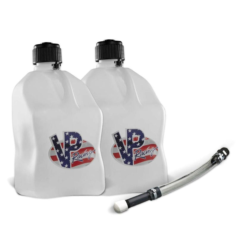 Load image into Gallery viewer, VP Racing 2 Pack Patriotic 5.5 Gallon Square Utility Jugs + Deluxe Fill Hose