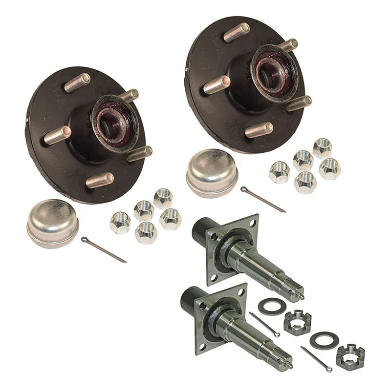 Load image into Gallery viewer, Pair of Pre-Greased 5-Bolt on 4-1/2 Inch Hub Assembly - Includes (2) Flanged, 1-3/8 Inch to 1-1/16 Inch Tapered Spindles & Bearings