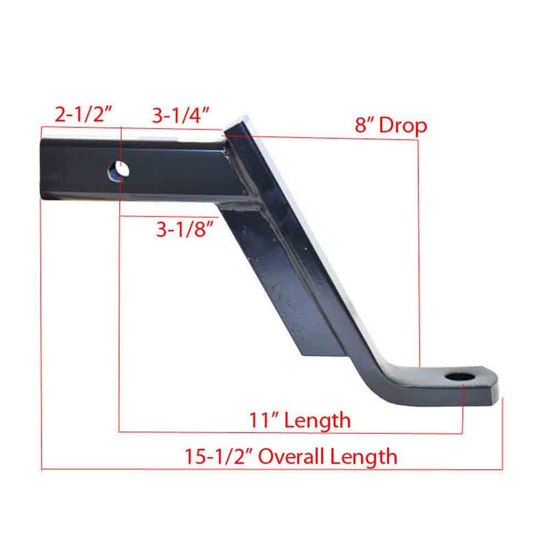 Load image into Gallery viewer, Rigid Hitch Ball Mount for 2" Receivers - 8" Drop - 7" Rise - 11" Length - Made in USA