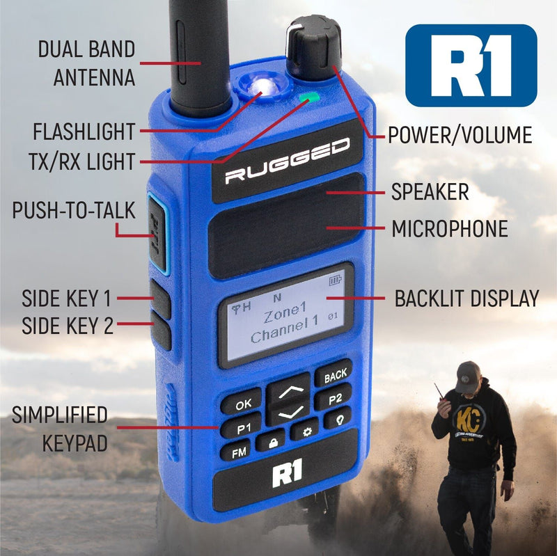 Load image into Gallery viewer, Rugged Radios BUNDLE - R1 Handheld Radio with Long Range Antenna and High Capacity Battery R1-BUNDLE