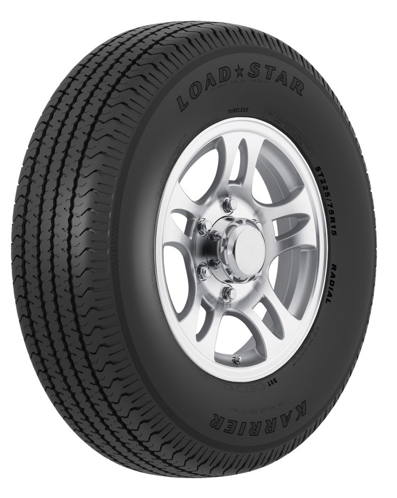 Load image into Gallery viewer, Trailer Tire & Wheel - 14 IN - Silver Split Spoke Aluminum Wheel / 5 ON 4.5 - ST205/75 R14 - Load Range C - Karrier Load Star Tire