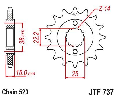 Load image into Gallery viewer, JT Sprockets Front Steel Sprocket 15 Tooth 15T 520 Chain JTF737.15