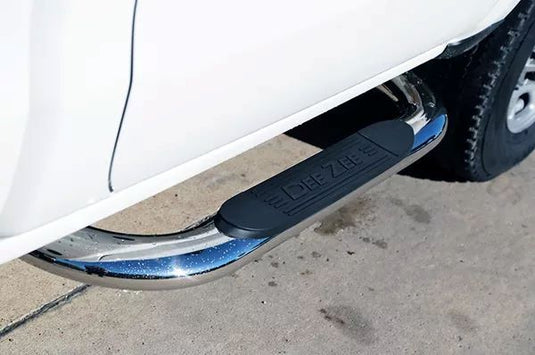 Dee Zee 4 Inch Oval Polished Stainless Steel Tubular Side Bars fit 1999-2015 Ford F-250 thru F-550 Super Duty Super Cab 4 Door  Models