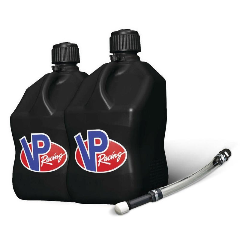 Load image into Gallery viewer, VP Racing 2 Pack Black 5.5 Gallon Square Utility Jugs + Deluxe Fill Hose