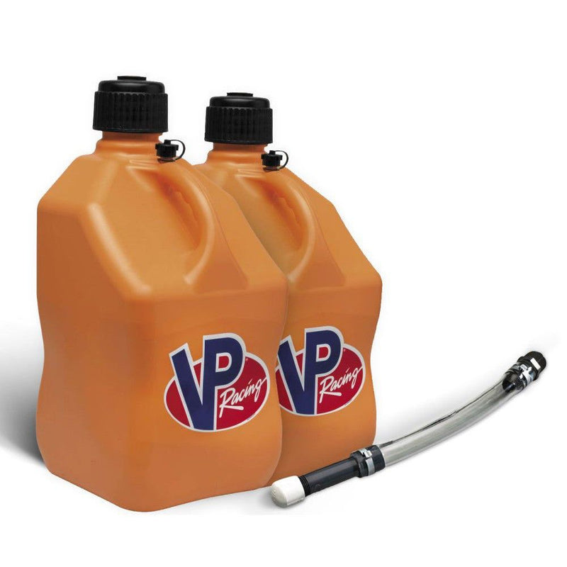 Load image into Gallery viewer, VP Racing 2 Pack Orange 5.5 Gallon Square Utility Jugs + Deluxe Fill Hose