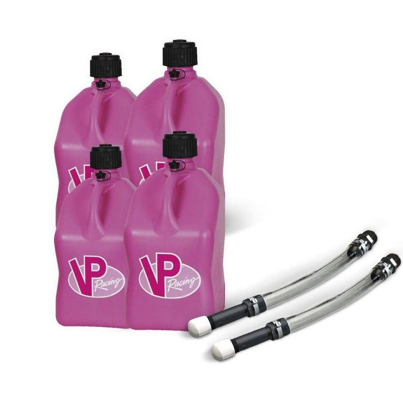 Load image into Gallery viewer, VP Racing 4 Pack Pink 5.5 Gallon Square Utility Jugs + 2 Deluxe Fill Hoses