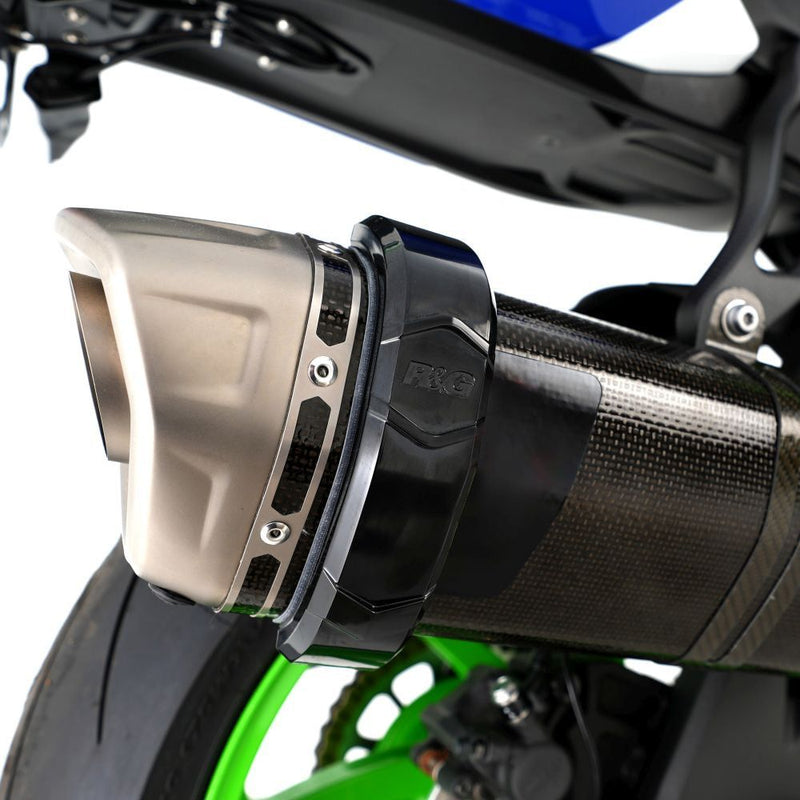 Load image into Gallery viewer, R&G Racing Black Hexagonal Akrapovic Style Exhaust Protector Can Cover For 2009-2014 Aprilia RSV4 Factory