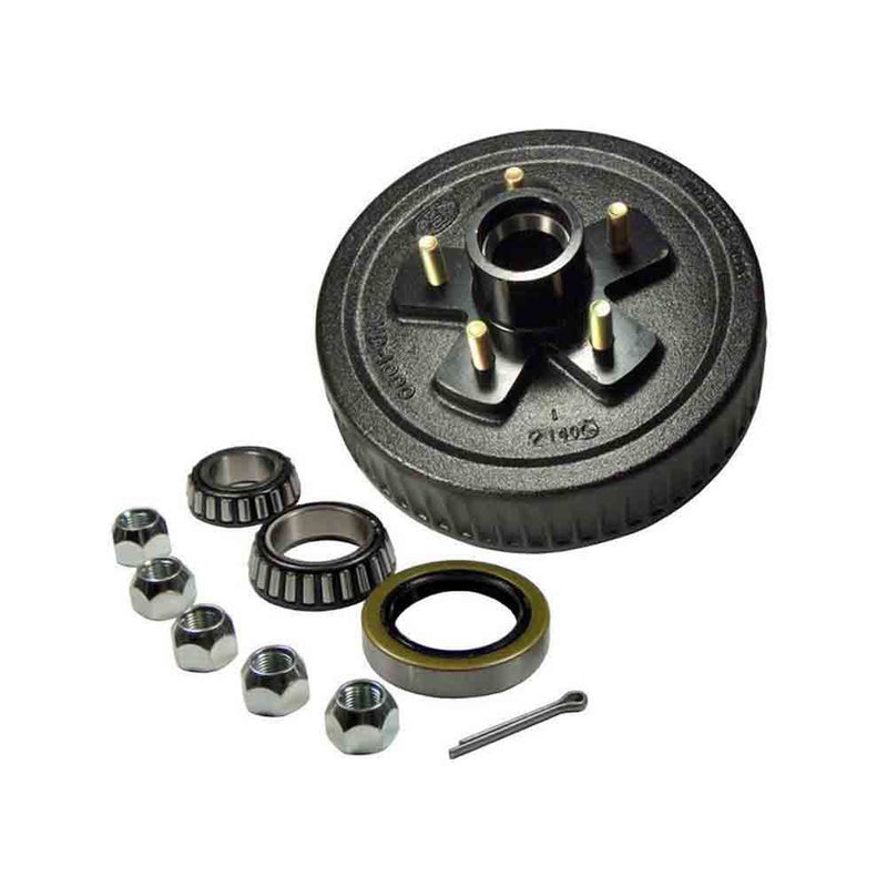 Load image into Gallery viewer, Trailer Hub And Drum Assembly 5 On 4-1/2" Bolt Circle, 1,750lb Capacity For 1-3/8" To 1-1/16" Tapered Spindle W/EZ Lube Cap & Plug (HD-1000-04-EZ)