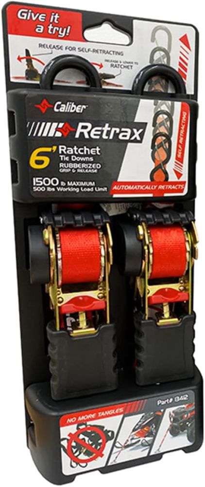 Load image into Gallery viewer, Caliber Retrax 6' Self Rewind Tiedown Strap Kit Pair 13412
