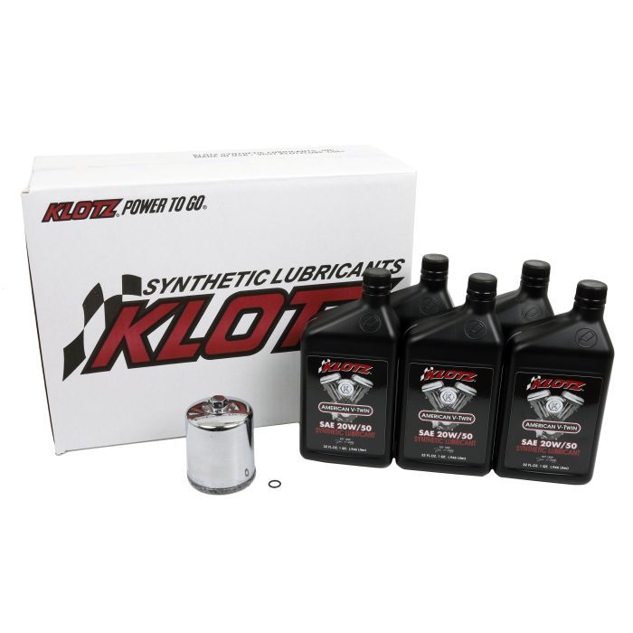 Load image into Gallery viewer, Klotz Basic 20W/50 5 Quart Synthetic Oil and Chrome Filter Kit For Harley-Davidson Twin Cam
