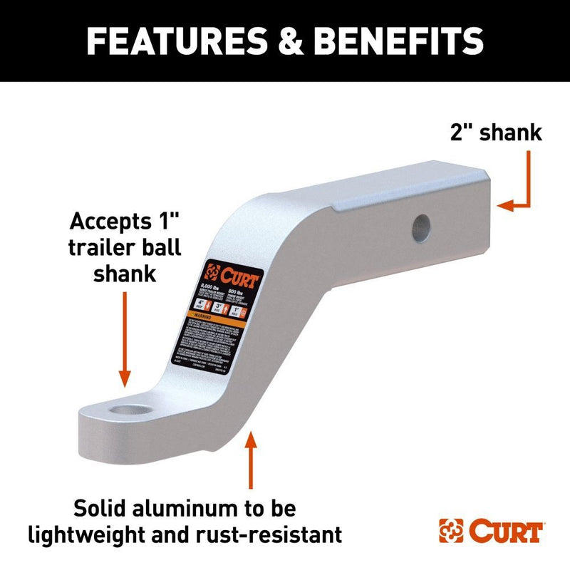 Load image into Gallery viewer, 4 Inch Drop Aluminum Ball Mount fits 2" Receiver Hitch, 8,000 lbs. Capacity