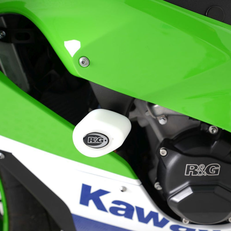 Load image into Gallery viewer, R&G Racing White Crash Protectors For 2015-2019 Kawasaki Ninja ZX10R ZX1000