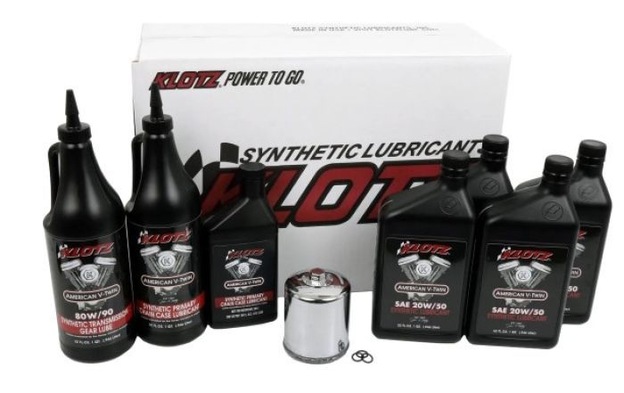 Load image into Gallery viewer, Klotz Premium 20W/50 4 Quart Synthetic Oil Change Kit For Harley-Davidson Evolution Big Twin