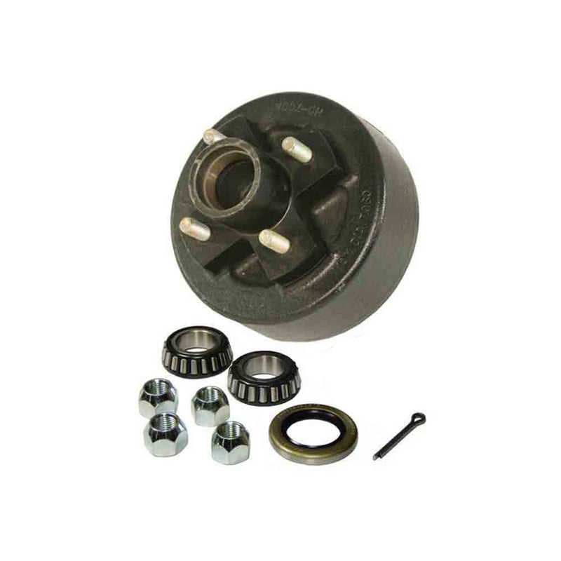 Load image into Gallery viewer, Trailer Hub And Drum Assembly W/ EZ Lube Grease Cap & Plug, 4 On 4" Bolt Circle, 1,250lb Capacity For 1" Straight Spindles (HD-700A-04-EZ)