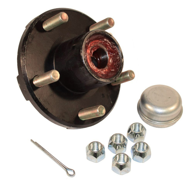 Load image into Gallery viewer, Pre-Grease-Packed Trailer Hub Assembly - 5 On 4-1/2" Bolt Circle, 1,250lb Capacity For 1" Straight Spindle - Includes Bearings, Seal, Nuts, Cap & Cotter Pin