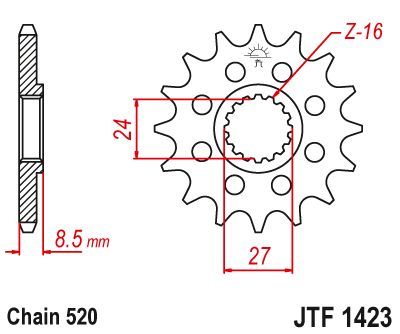 Load image into Gallery viewer, JT Sprockets Front Steel Countershaft Sprocket 16 Tooth 16T 520 Chain