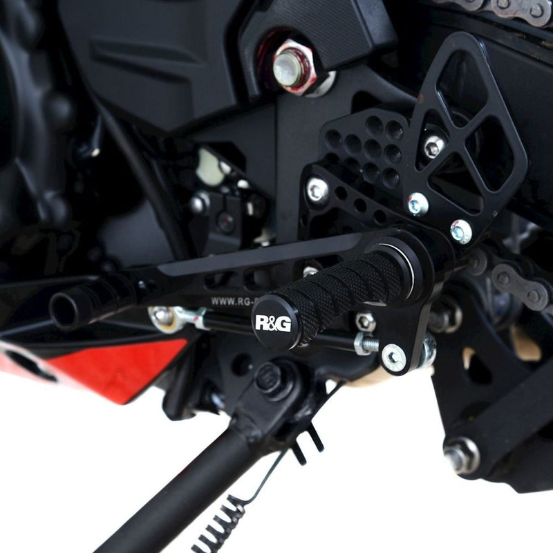 Load image into Gallery viewer, R&G Racing Black Adjustable Rearsets For 2018-2020 Kawasaki Ninja 250