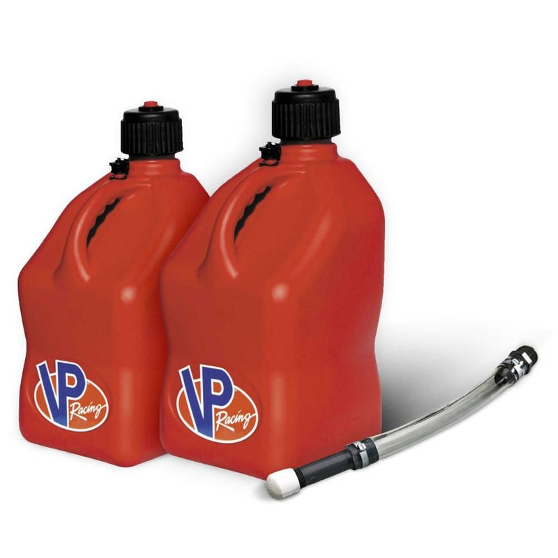 Load image into Gallery viewer, VP Racing 2 Pack Red 5.5 Gallon Square Utility Jugs + Deluxe Fill Hose