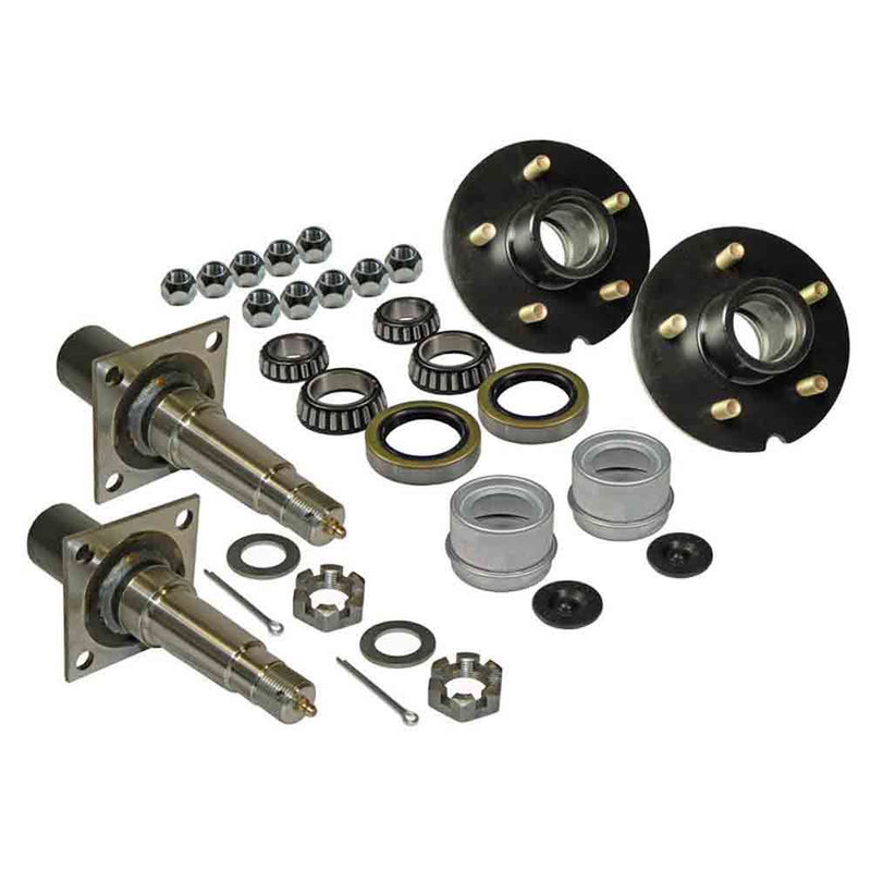 Load image into Gallery viewer, Pair of 5-Bolt on 4-1/2 Inch Hub Assembly - Includes (2) Flanged, 1-3/8 Inch to 1-1/16 Inch Tapered Spindles & Bearings
