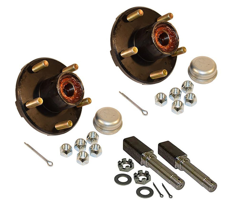 Load image into Gallery viewer, Pair of Pre-Greased 5-Bolt On 4-1/2 Inch Hub Assembly - Includes (2) Square Stock 1-3/8 Inch To 1-1/16 Inch Tapered Spindles & Bearings