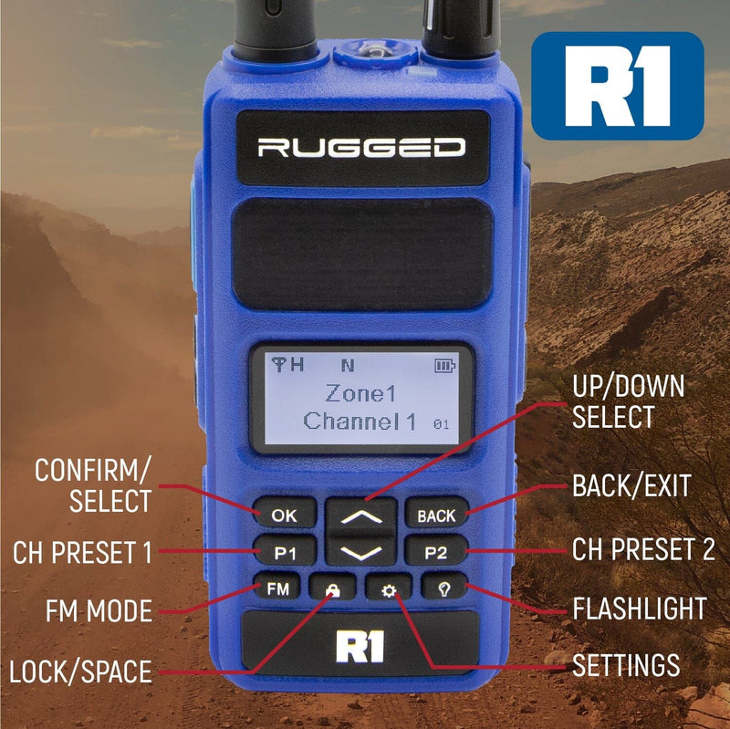 Load image into Gallery viewer, Rugged Radios BUNDLE - R1 Handheld Radio with Long Range Antenna and High Capacity Battery R1-BUNDLE