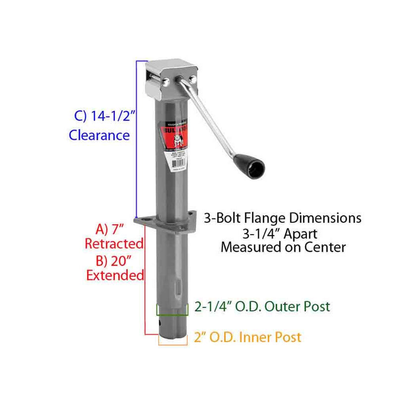 Load image into Gallery viewer, Bulldog Round Trailer Jack, A-Frame, 3,000 lbs. Lift Capacity, Side Wind, Bolt-On, 13 in. Travel