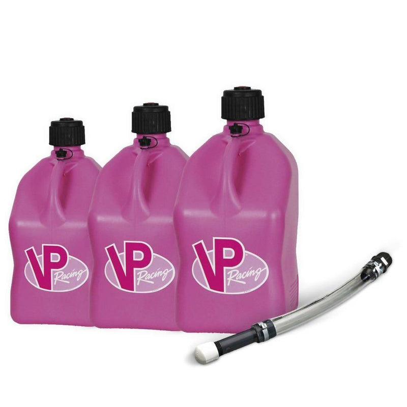 Load image into Gallery viewer, VP Racing 3 Pack Pink 5.5 Gallon Square Utility Jugs + Deluxe Fill Hose