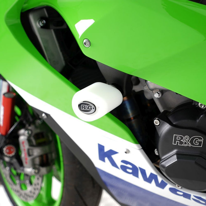 Load image into Gallery viewer, R&G Racing White Crash Protectors For 2015-2019 Kawasaki Ninja ZX10R ZX1000