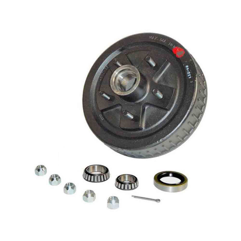 Load image into Gallery viewer, Trailer Hub And Drum Assembly 5 On 5" Bolt Circle, 1,750lb Capacity For 1-3/8" To 1-1/16" Tapered Spindle w/EZ Lube Cap & Plug (HD-1000-03-EZ)