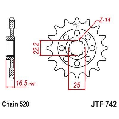Load image into Gallery viewer, JT Sprockets Front Steel Sprocket 14 Tooth 14T 520 Chain JTF742.14