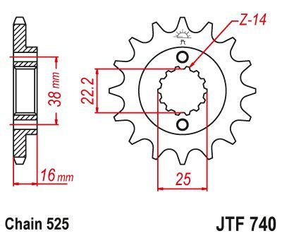 Load image into Gallery viewer, JT Sprockets Front Steel Sprocket 14 Tooth 14T 525 Chain JTF740.14