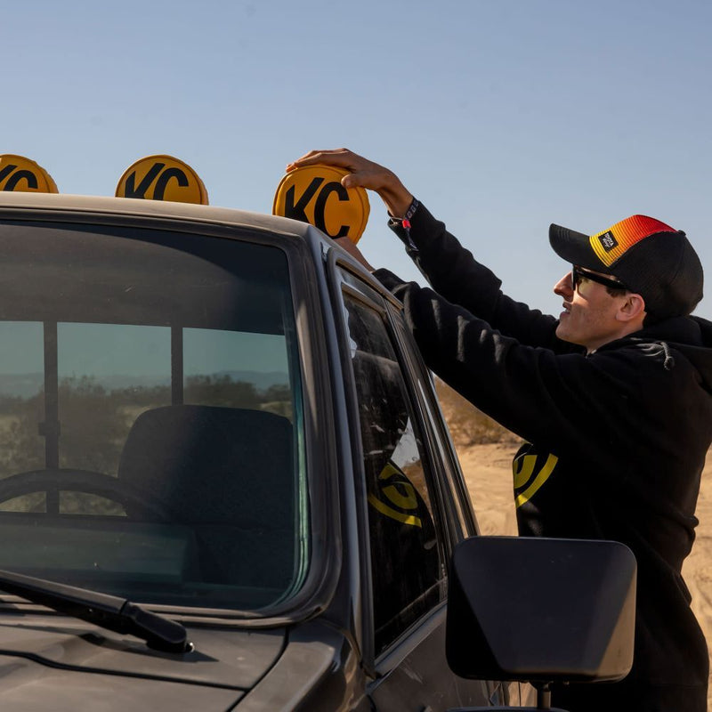 Load image into Gallery viewer, KC HiLiTES Cover; Retro 6" Vinyl Yellow w/ Black KC Soft (pr) 5101