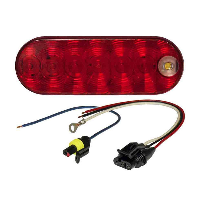 Load image into Gallery viewer, LED Tail Light With Cyclops Back-Up Eye - Grommet Mount - 6.50 X 2.25 Inch Oval, Red + White, Includes Wiring Pigtails