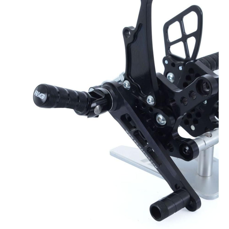 Load image into Gallery viewer, R&G Racing Black Adjustable Rearsets Folding Foot Peg Set FF0001BK