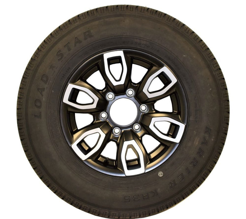 Load image into Gallery viewer, Trailer Tire & Wheel - 15 IN - Black Aluminum Spoke Wheel / 6 ON 5.5 - ST225/75 R15 - Load Range D - Karrier KR35 Tire