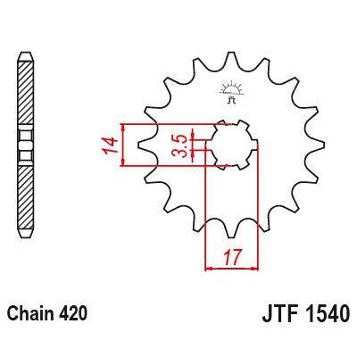 Load image into Gallery viewer, JT Sprockets Front Steel Sprocket 14 Tooth 14T 420 Chain JTF1540.14