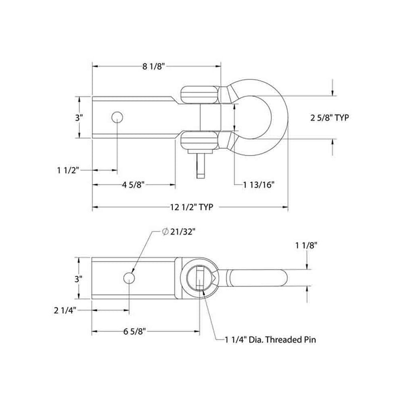 Load image into Gallery viewer, Rigid Hitch (TSM-33-D) Shackle Mount for 3 Inch Ford OEM Receivers - 24,000 lbs. Working Load Limit - Made in USA
