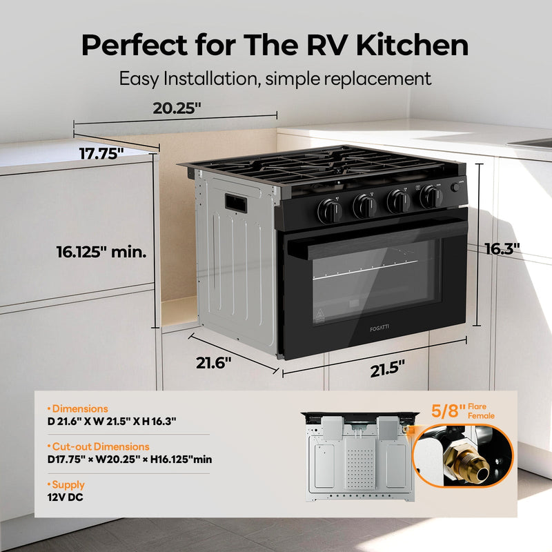 Load image into Gallery viewer, FOGATTI 17-Inch RV Oven Stove Combo, 3 Burner Propane Gas Range for Travel Trailer & Camper