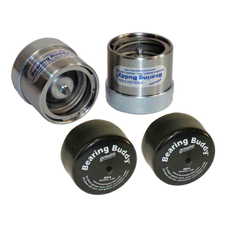 Load image into Gallery viewer, Bearing Buddy Stainless Steel Bearing Protectors with Bras - Pair - 2.441" Diameter