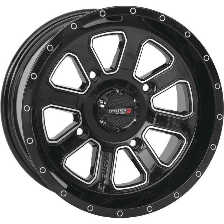 Load image into Gallery viewer, System 3 ST-4 Aluminum Gloss Black/Machined Wheel 14x7 4/110 4+3 (+10mm)