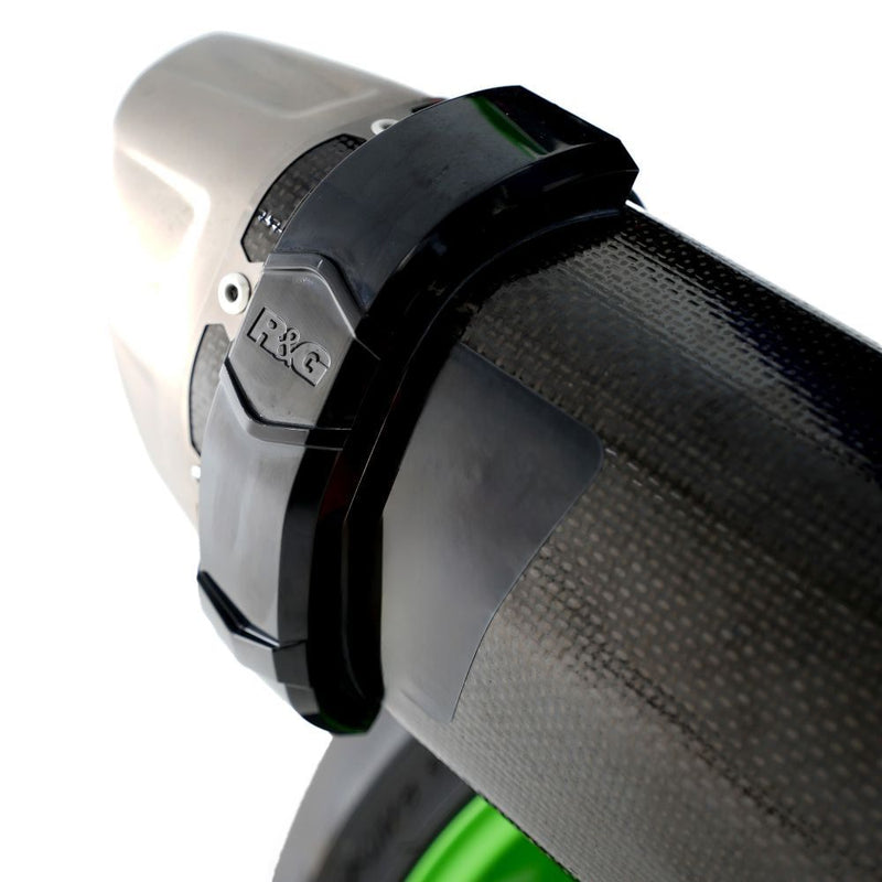 Load image into Gallery viewer, R&G Racing Black Hexagonal Akrapovic Style Exhaust Protector Can Cover For 2009-2014 Aprilia RSV4 Factory