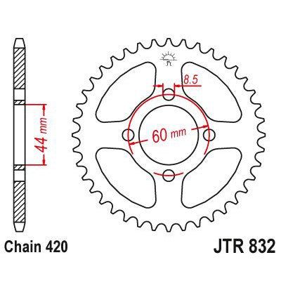 Load image into Gallery viewer, JT Sprockets Rear Steel Sprocket 44 Tooth 44T 420 Chain JTR832.44