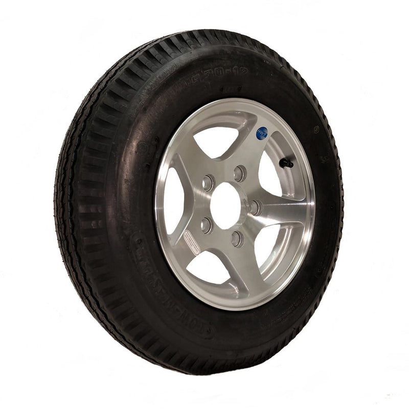 Load image into Gallery viewer, Tow-Master Trailer Tire & Wheel Assembly - 5.30 x 12 Inch Tire on 5 on 4.5 Hole Pattern, Aluminum Star Spoke Wheel, Load Range C