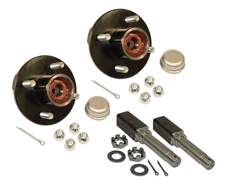 Load image into Gallery viewer, Pair of Pre-Greased 4-Bolt on 4 Inch Hub Assemblies with Square Shaft 1 Inch Straight Spindles & Bearings