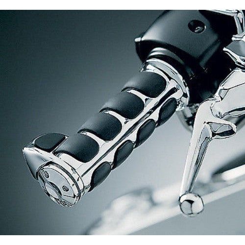 Load image into Gallery viewer, Kuryakyn Chrome Rubber Soft Premium ISO TBW Grips w/ Throttle Boss Harley 6228